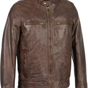 Men's Black Classic Fashion Leather Jacket with Zipper Closure