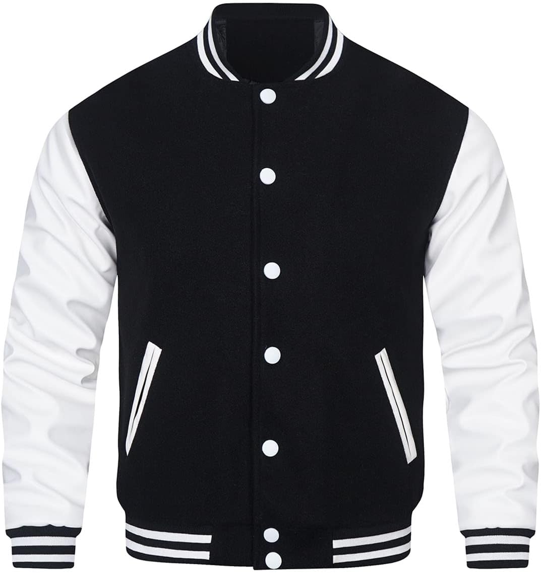 Mens Varsity Jackets Faux Leather Sleeve Letterman Boys College Baseball Jacket
