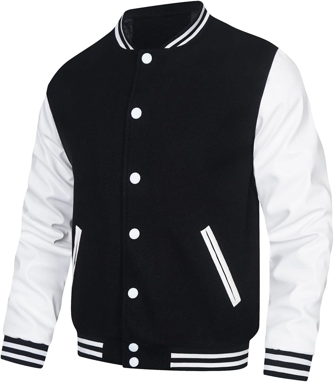 Mens Varsity Jackets Faux Leather Sleeve Letterman Boys College Baseball Jacket - Image 2