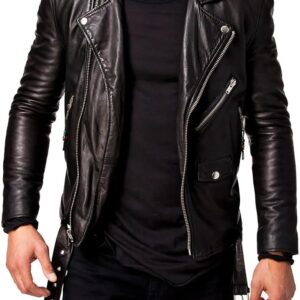 Men's Black REAL Lambskin Leather Biker Jacket VINTAGE GENUINE MOTORCYCLE JACKETS FOR MEN