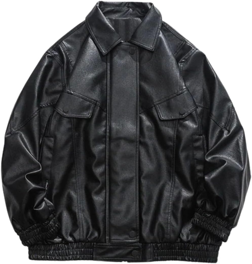 Women Oversized Leather Jackets men Faux Leather Bomber Jacket 90s Vintage Biker Racing Moto Jackets
