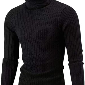 Men's Casual Slim Fit Turtleneck Pullover Sweaters Tops with Twist Patterned