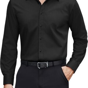Men Dress Shirts Stretch Stain Shield Long Sleeve Solid Formal Shirt Business Casual Button Down Shirts