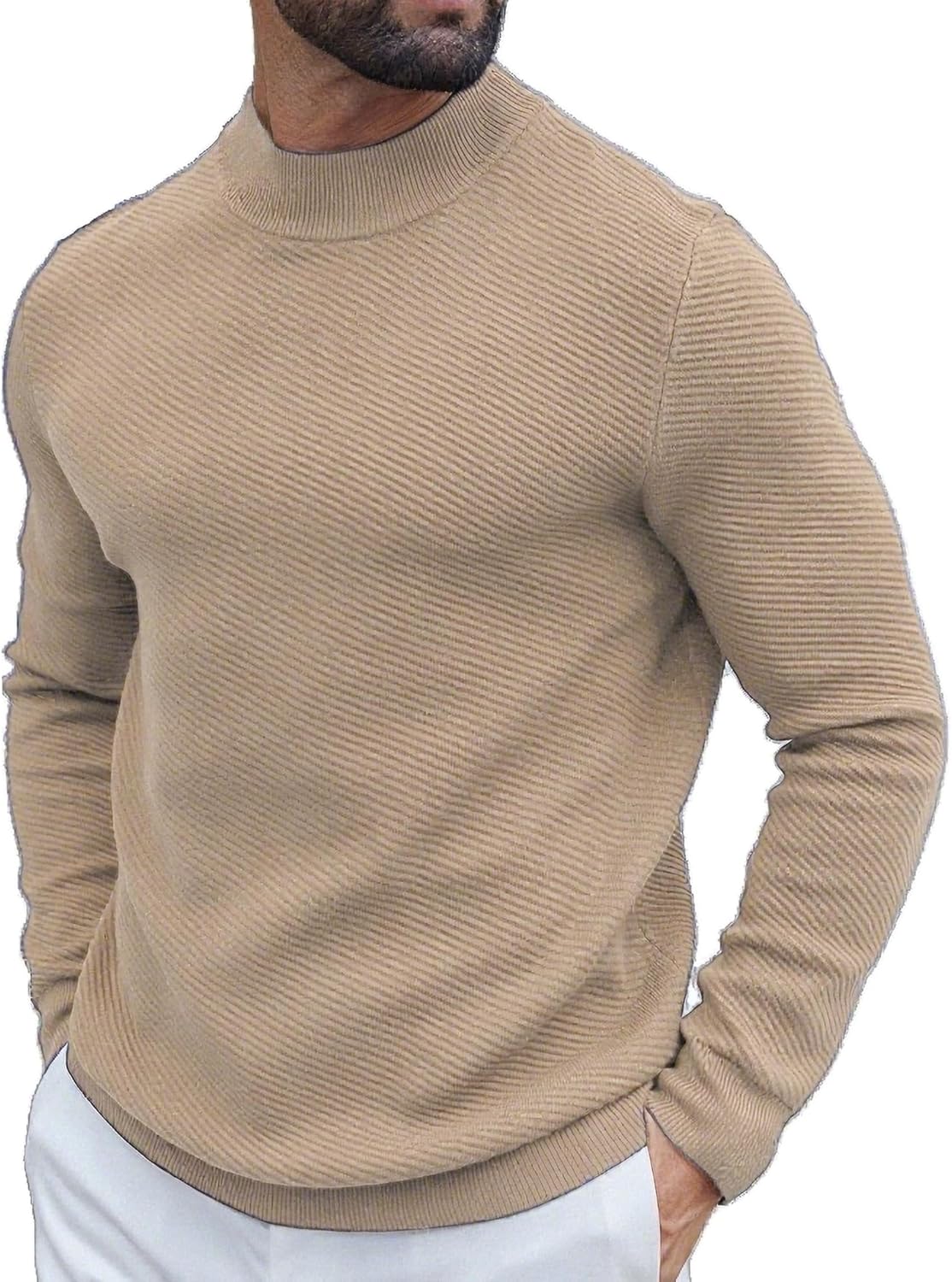 Men's Mock Turtleneck Sweater Long Sleeve Knitted Slim Fit Casual Half Neck Pullover Sweaters