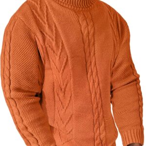 Men's Turtneck Pullover Sweaters Cable Knit Casual Pullover Sweater