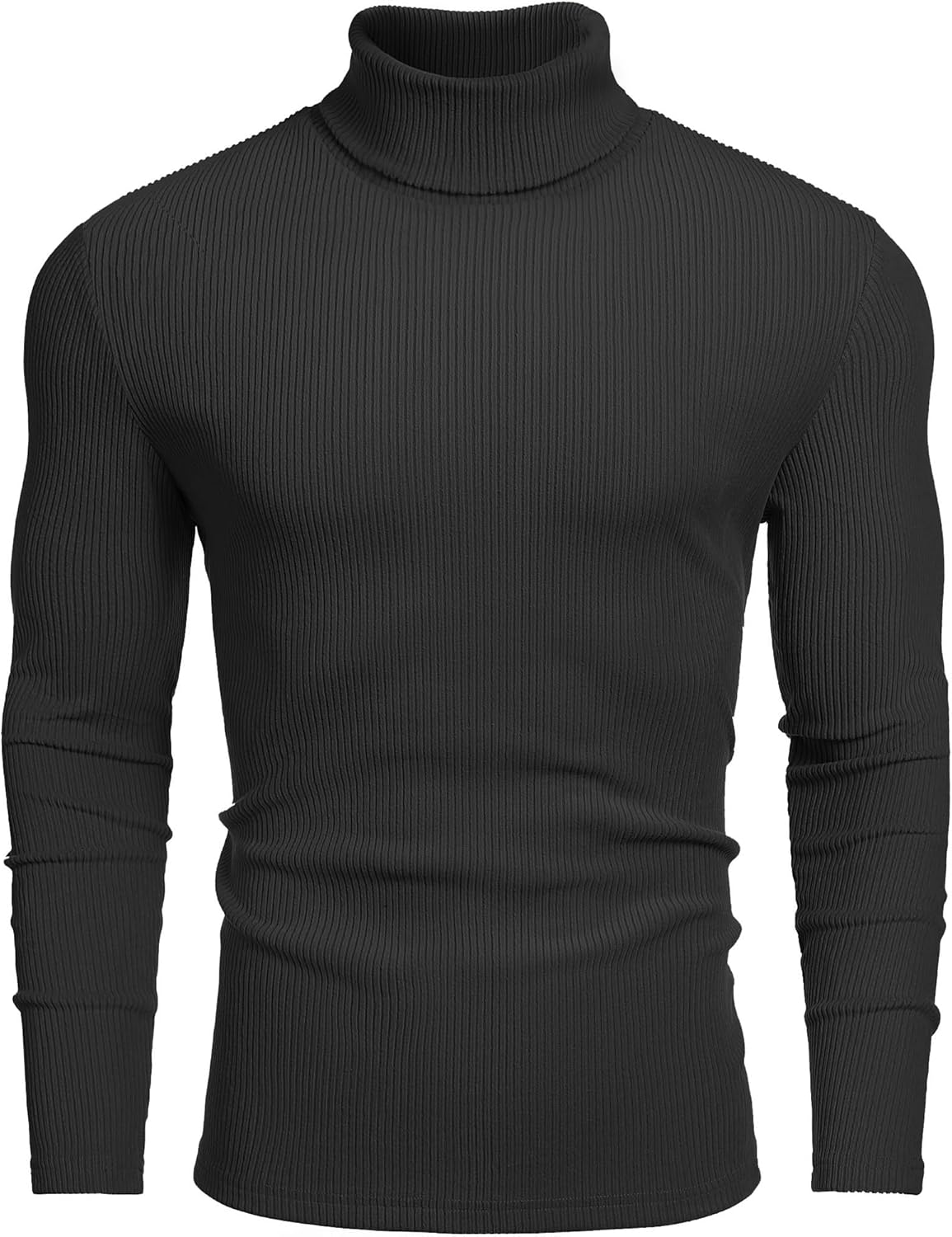Men's Ribbed Turtleneck Sweater Casual Basic Long Sleeve Knitted Pullover Sweater